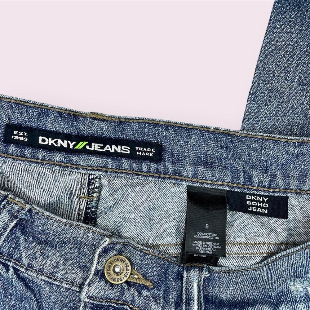 dkny soho jean vintage low rise denim patchwork flare jeans size 8 - Picture 4 of 5
